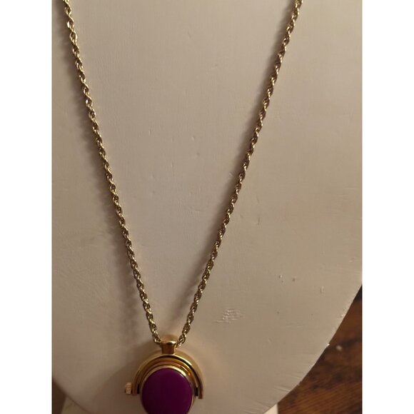 Vintage C. Blanc Reversible Pendant Necklace Watch on One Side, Purple Cabochon - Picture 8 of 16